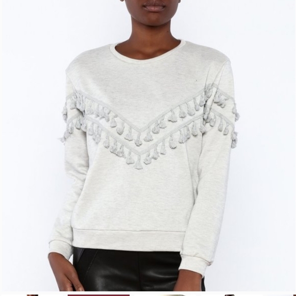 Dress Forum Tops - 31 .Heather gray dress forum long sleeve fringe tassel size large pullover